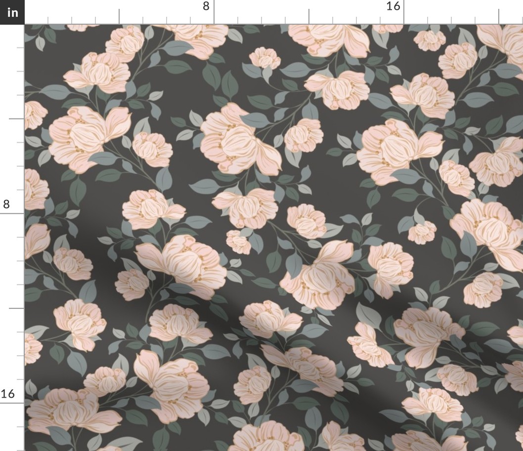 Cottage Core Casual Dark Gray Pink Floral