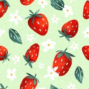 Summer strawberry and floral pattern in red,green and white 