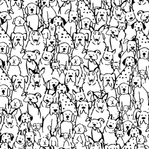 Doodle Dogs, Black and White, 24.49in x 23.95in repeat 