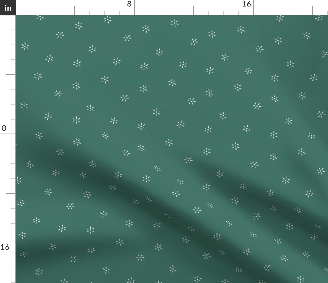 Minimal Floral pattern with small flowers in dark green & white