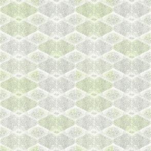 Grey, white, light green textured geometric diamond pattern.