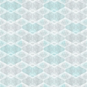 Grey, white, turquoise textured geometric diamond pattern.
