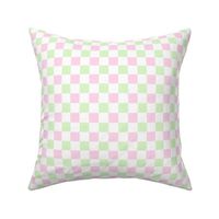 Painted checkerboard pattern with paint stroke checkers in pastel green & pink