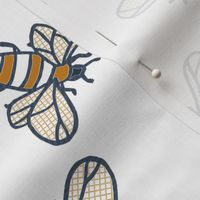 bees out of hives navy white