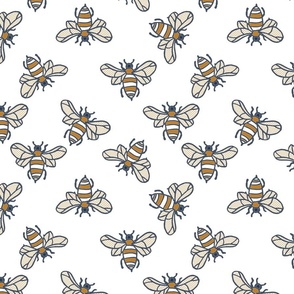 bees out of hives navy white