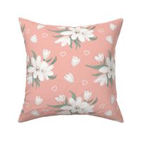 White Floral Peach Pink Greenery 