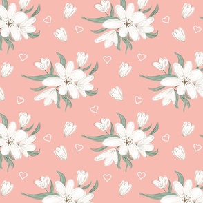 White Floral Peach Pink Greenery 