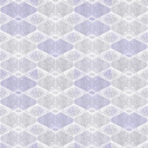 Grey, white, lilac textured geometric rhombic pattern.