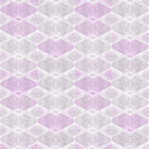 Grey, white, pink and lilac textured geometric diamond pattern.