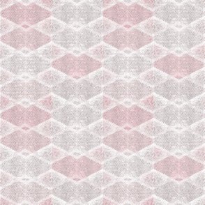Grey, white, peach textured geometric diamond pattern.