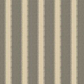 Nantucket Stripe - Tan on Grey - Linen Texture Effect