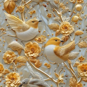 Golden Floral Birds