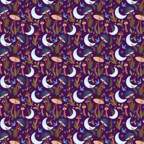 Enchanted and Dreamy Celestial Moonlit Forest Mushrooms (dark purple)