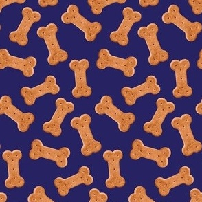 Dog Treat Pattern Cute Dog Bone Dark Blue - Navy Blue, Dog Bone Fabric, Cute Dog Bandana Fabric