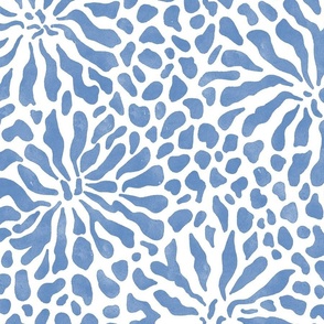 abstract boho garden - denim blue stylized flowers on white - casual floral blue botanical