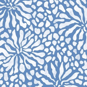 abstract boho garden - white stylized flowers on denim blue - casual floral blue botanical