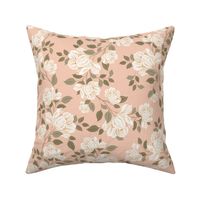 Cottage Core Casual Peach and White Rose Floral