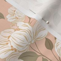 Cottage Core Casual Peach and White Rose Floral