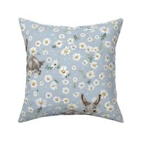Adorable Baby Gray Donkey Foal in a Field of Baby Blue  Floral White Daisies: Whimsical Country Western Equestrian