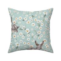 Adorable Baby GrayDonkey Foal in a Field of Teal Blue Floral White Daisies: Whimsical Country Western Equestrian