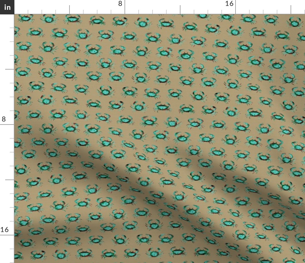 (S) Sandy Shore Crabs - Teal on Linen Sand