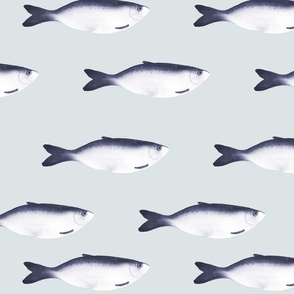 medium - Moody herring fish - dark blue on eggshell light blue