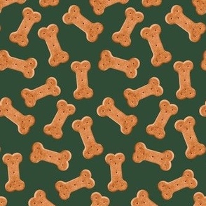 Dog Treat Pattern Cute Dog Dark Green Forest, Dog Bone Fabric, Cute Dog Bandana Fabric