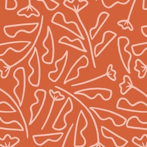 [LARGE] Modern Floral Lines - Terracotta & Peach Light Pink