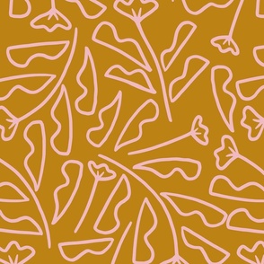   [LARGE] Modern Floral Lines - Mustard & Light Pink