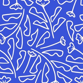  [LARGE] Modern Floral Lines - Cobalt Blue & White