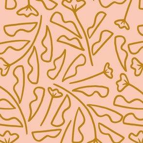   [LARGE] Modern Floral Lines - Peach Fuzz and Yellow Mustard
