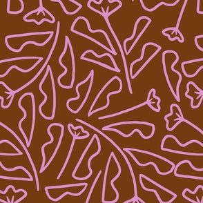   [LARGE] Modern Floral Lines - Dark Terracotta & Fondant Pink