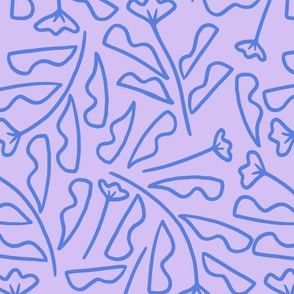   [LARGE] Modern Floral Lines - Lilac & Cobalt Blue