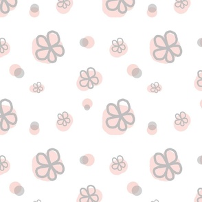 Retro Pink Gray Flowers Baby Girl Nursery 