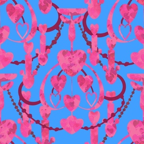 Glamorous Heart Chandeliers Blue Background