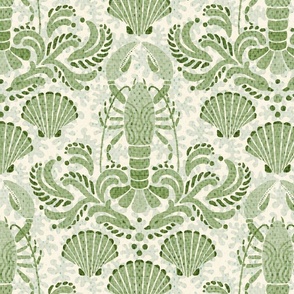 Lobster damask in olive green - large scale