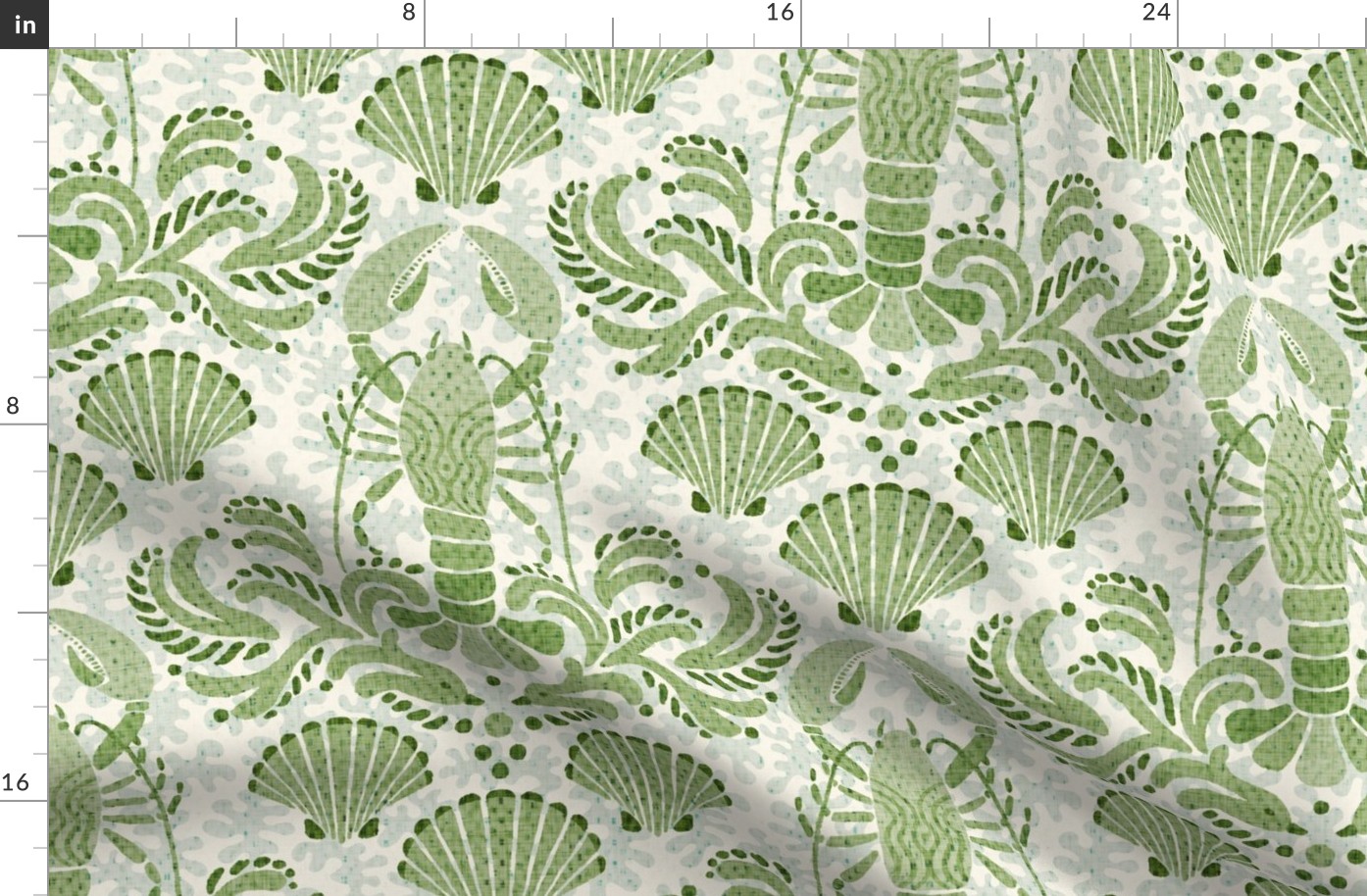 Lobster damask in olive green - large scale