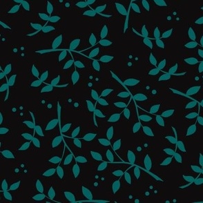 Botanicals in Teal and Black–Large Scale