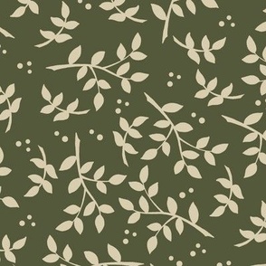 Botanicals in Olive Green and Cream–Large Scale