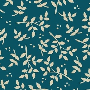 Botanicals in Teal and Cream–Large Scale