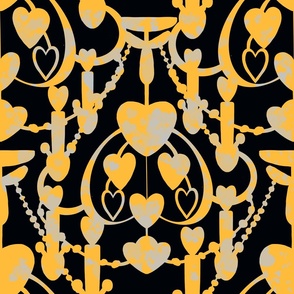Glamorous Yellow Heart Chandeliers Black Background