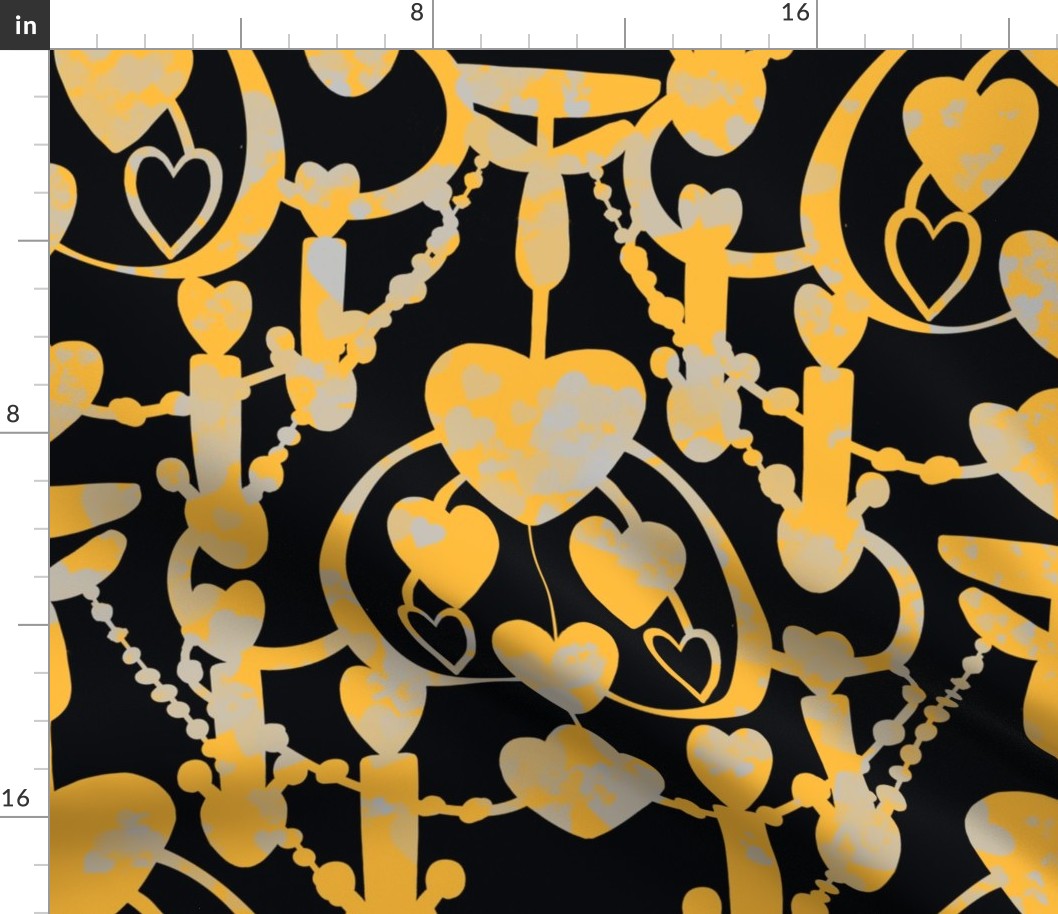 Glamorous Yellow Heart Chandeliers Black Background