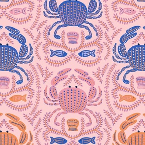 Colorful Ocean Crabs on Pink/ Cobalt Blue/ Orange M 