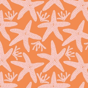 Starfish Seascape Decorated Seafloor Orange/ Light Pink S