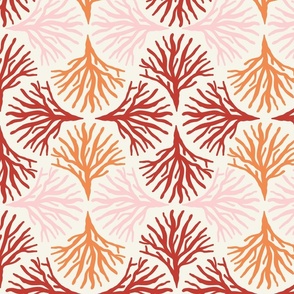 Colorful Seaweed Ogee Red/ Orange/ Pink on Ecru M