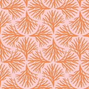 Monochrome Seaweed Ogee Orange on Light Pink M