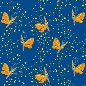 Orange butterflies on blue - small scale