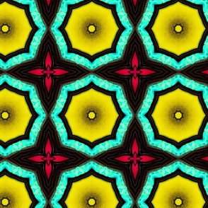 Yellow, Aqua Green, Red and Black Geometric Print
