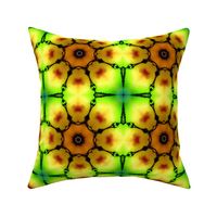 Green, Yellow,  Caramel Brown, Burnt Orange and Black Geometric Design