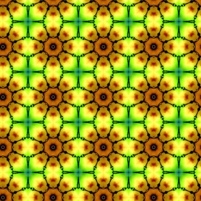 Green, Yellow,  Caramel Brown, Burnt Orange and Black Geometric Design